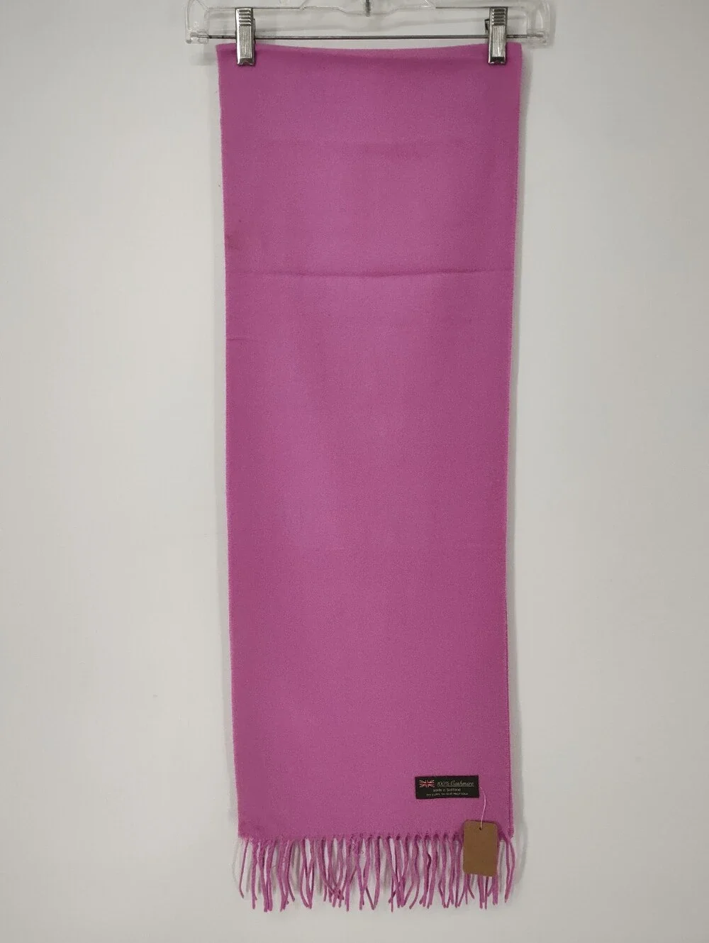 Women's Pink Fringe 100% Cashmere Scarf Made In Scotland